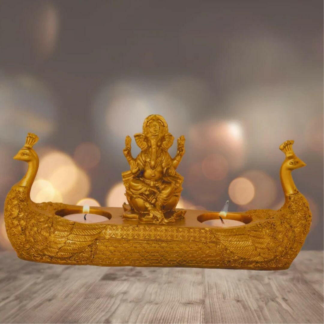 Divine Glow: Golden Ganesha Deepak | Parishtha - ParishthaParishtha